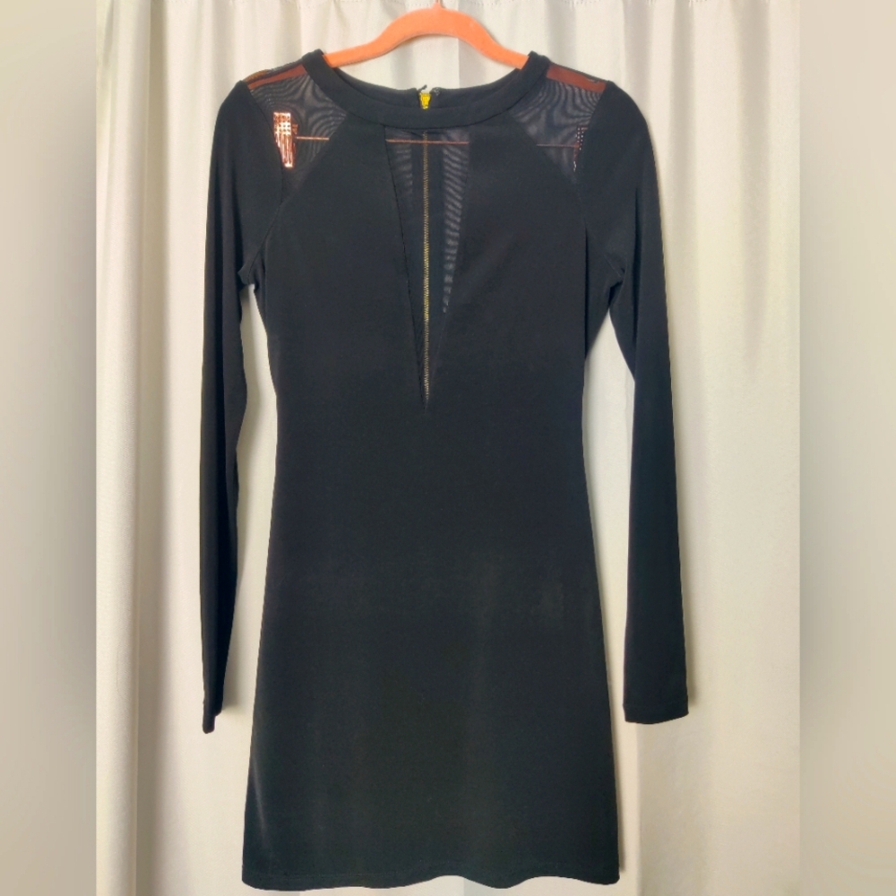 Express deep v mesh cutout bodycon dress - XS